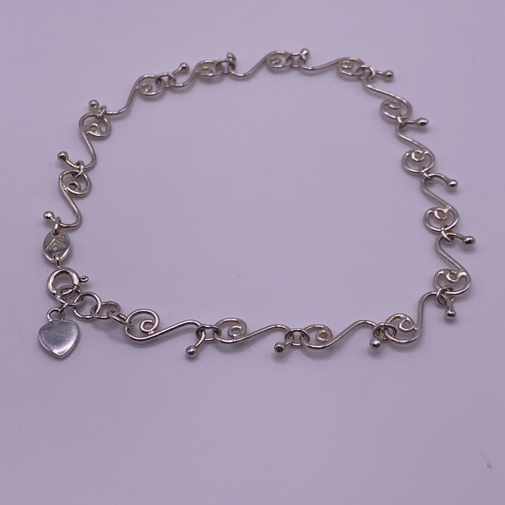 Silpada Rare Sterling Silver YOUNG AT HEART Anklet w/Heart Charm 9-1/2”